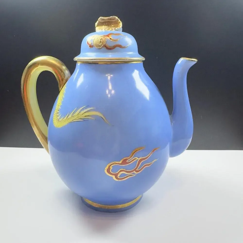 Vintage Japanese Dragonware Teapot - Blue Moriage Raised Dragon Porcelain